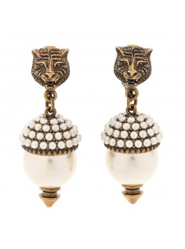 Metal Pearl Clip On Earrings Aged Gold