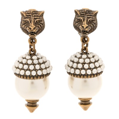 Metal Pearl Clip On Earrings Aged Gold