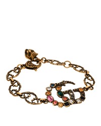 Oxidized Metal Crystal Double G Bracelet Aged Gold Multicolor