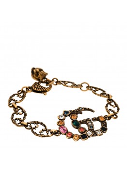 Oxidized Metal Crystal Double G Bracelet Aged Gold Multicolor