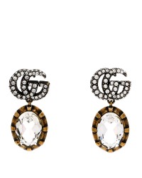 Metal Crystal Double G Drop Earrings Aged Gold