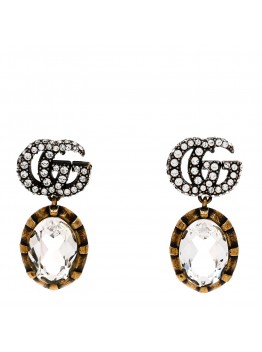 Metal Crystal Double G Drop Earrings Aged Gold