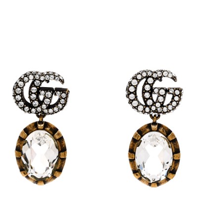 Metal Crystal Double G Drop Earrings Aged Gold