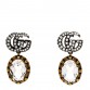 Metal Crystal Double G Drop Earrings Aged Gold