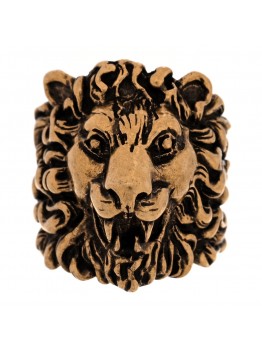 Metal Crystal Lion Head Ring 63 10.25 Aged Gold