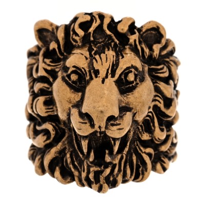 Metal Crystal Lion Head Ring 63 10.25 Aged Gold
