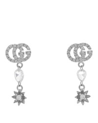 18K White Gold Diamond Double G Flower Drop Earrings
