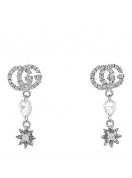 18K White Gold Diamond Double G Flower Drop Earrings