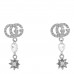 18K White Gold Diamond Double G Flower Drop Earrings