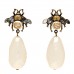 Crystal Pearl Drop Bee Earrings Gold