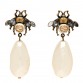 Crystal Pearl Drop Bee Earrings Gold