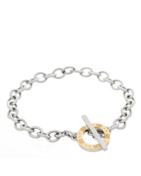 Stainless Steel 18K Yellow Gold Monogram Toggle Clasp Bracelet