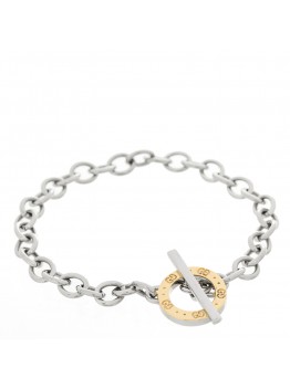 Stainless Steel 18K Yellow Gold Monogram Toggle Clasp Bracelet