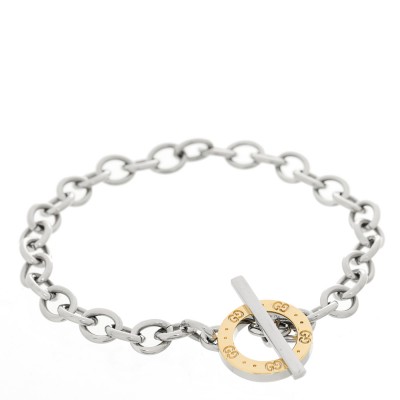 Stainless Steel 18K Yellow Gold Monogram Toggle Clasp Bracelet