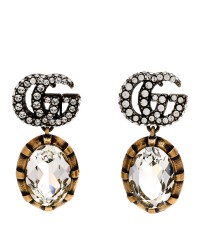 Metal Crystal Double G Drop Earrings Aged Gold