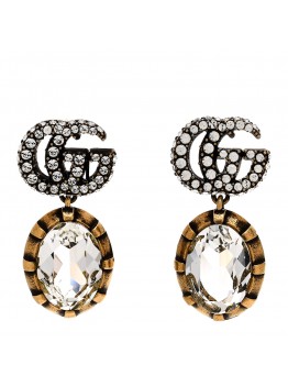 Metal Crystal Double G Drop Earrings Aged Gold