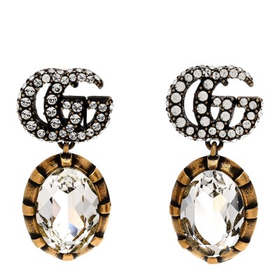 Metal Crystal Double G Drop Earrings Aged Gold
