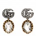 Metal Crystal Double G Drop Earrings Aged Gold