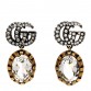 Metal Crystal Double G Drop Earrings Aged Gold