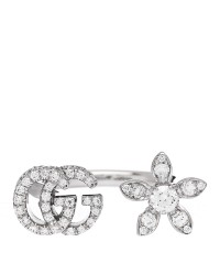 18K White Gold Diamond Flora GG Open Ring 49 5