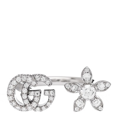 18K White Gold Diamond Flora GG Open Ring 49 5
