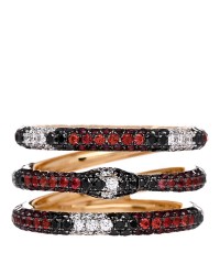 18K Yellow Gold Black Diamond Topaz Sapphire Diamond Ouroboros Snake Three-Row Ring 53 6.25