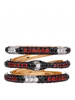 18K Yellow Gold Black Diamond Topaz Sapphire Diamond Ouroboros Snake Three-Row Ring 53 6.25