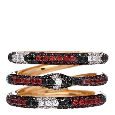 18K Yellow Gold Black Diamond Topaz Sapphire Diamond Ouroboros Snake Three-Row Ring 53 6.25