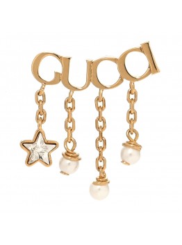 Metal Crystal Pearl Script Drop Single Earring Gold