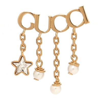 Metal Crystal Pearl Script Drop Single Earring Gold