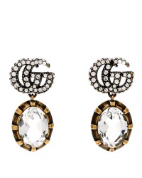 Metal Crystal Double G Drop Earrings Aged Gold