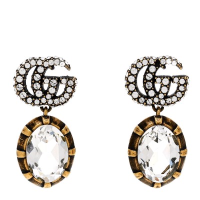 Metal Crystal Double G Drop Earrings Aged Gold