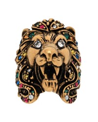 Metal Crystal Lion Head Ring 50 5.25 Aged Gold