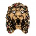 Metal Crystal Lion Head Ring 50 5.25 Aged Gold