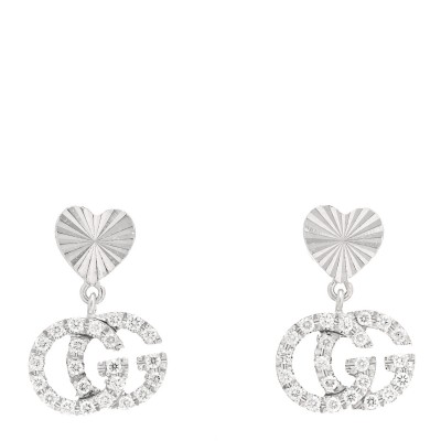 18K White Gold Diamond GG Running Heart Drop Earrings