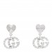 18K White Gold Diamond GG Running Heart Drop Earrings