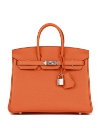 H Birkin 25 Orange Togo Palladium Hardware