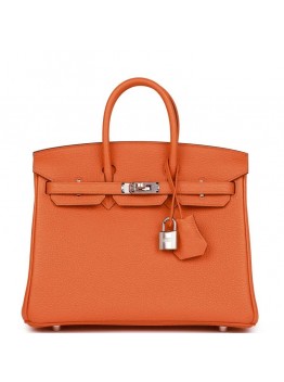 H Birkin 25 Orange Togo Palladium Hardware