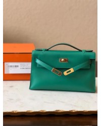 H Kelly Pochette Vert Vertigo Swift Gold Hardware