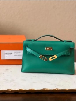 H Kelly Pochette Vert Vertigo Swift Gold Hardware