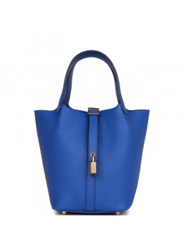 H Picotin Lock 18 Bleu Royal Clemence Gold Hardware