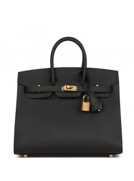 H Birkin Sellier 25 Black Epsom Gold Hardware