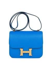 H Constance 18 Bleu Hydra Chevre Gold Hardware
