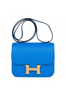 H Constance 18 Bleu Hydra Chevre Gold Hardware