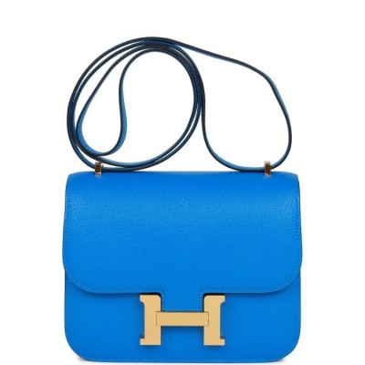 H Constance 18 Bleu Hydra Chevre Gold Hardware