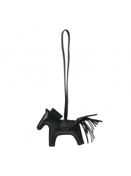 H Milo Lambskin Matte Alligator Touch Grigri Rodeo Horse Bag Charm PM So Black