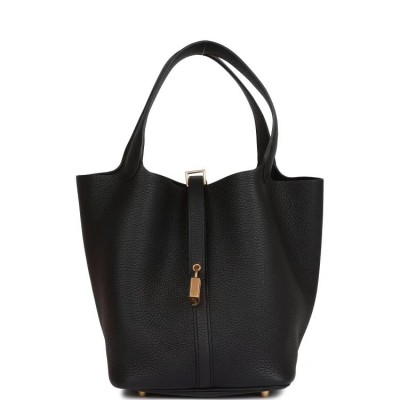 H Picotin Lock 22 Black Clemence Gold Hardware