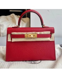 H Kelly Sellier 20 Rouge Piment Epsom Gold Hardware
