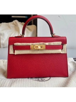 H Kelly Sellier 20 Rouge Piment Epsom Gold Hardware