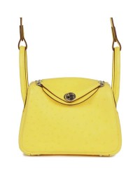 H Mini Lindy Jaune Citron Ostrich Palladium Hardware